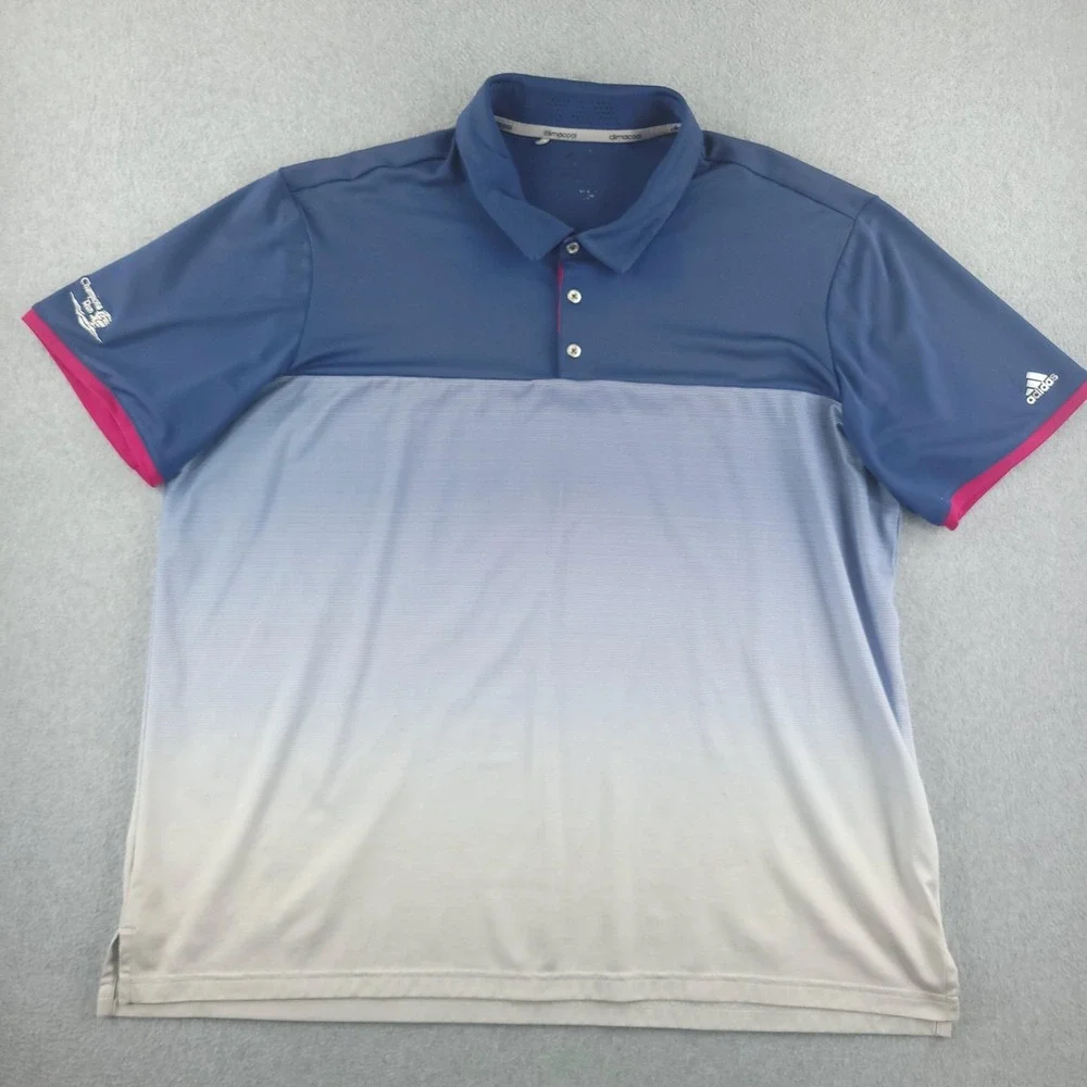 Adidas Golf Polo Shirt Mens 2XL‎ Blue Ombre Stripe Champions Run Climacool Golf